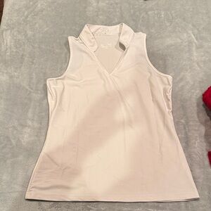 Tzu Tzu White Sleeveless V-Neck Polo Tank